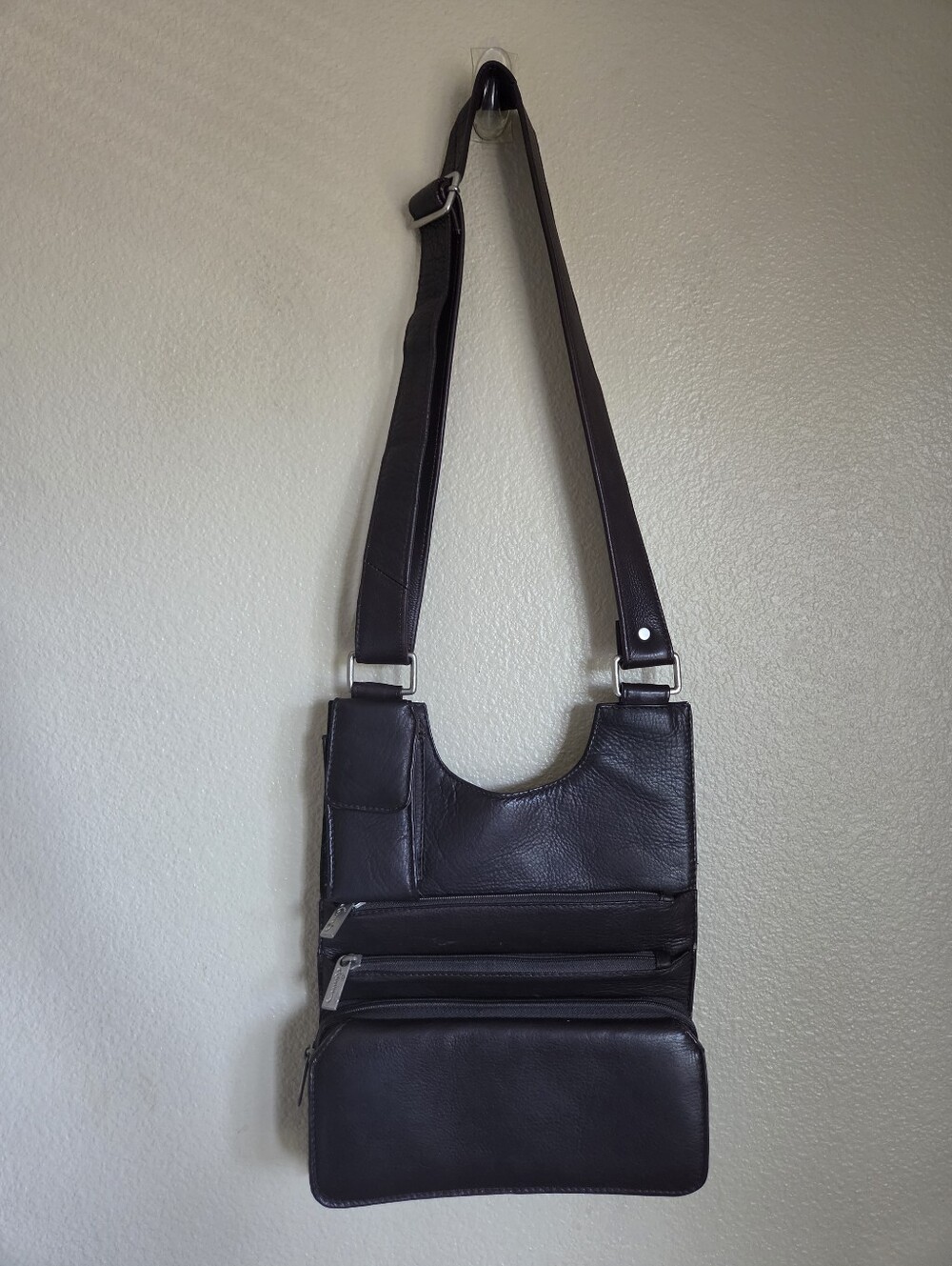 vintage 90s lavive dark brown leather  crossbody bag multi pocket organizer - Picture 5 of 10